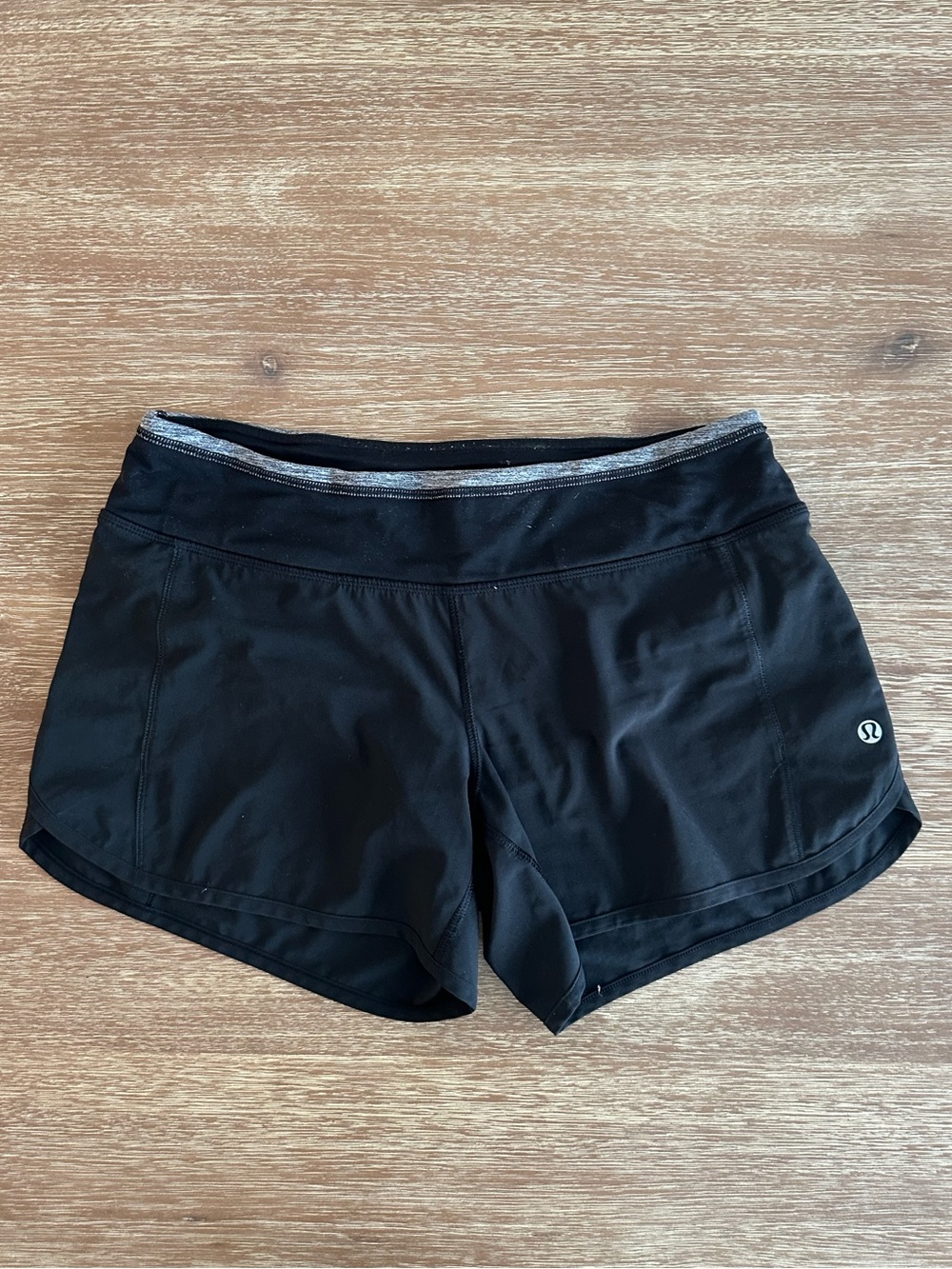 lululemon athletica Black Athletic Shorts with Silver Waistband Trim